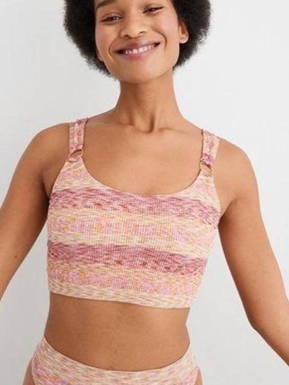 Aerie Seamless Longline Bralette XL Pink Space Dye Ribbed Lounge Bra